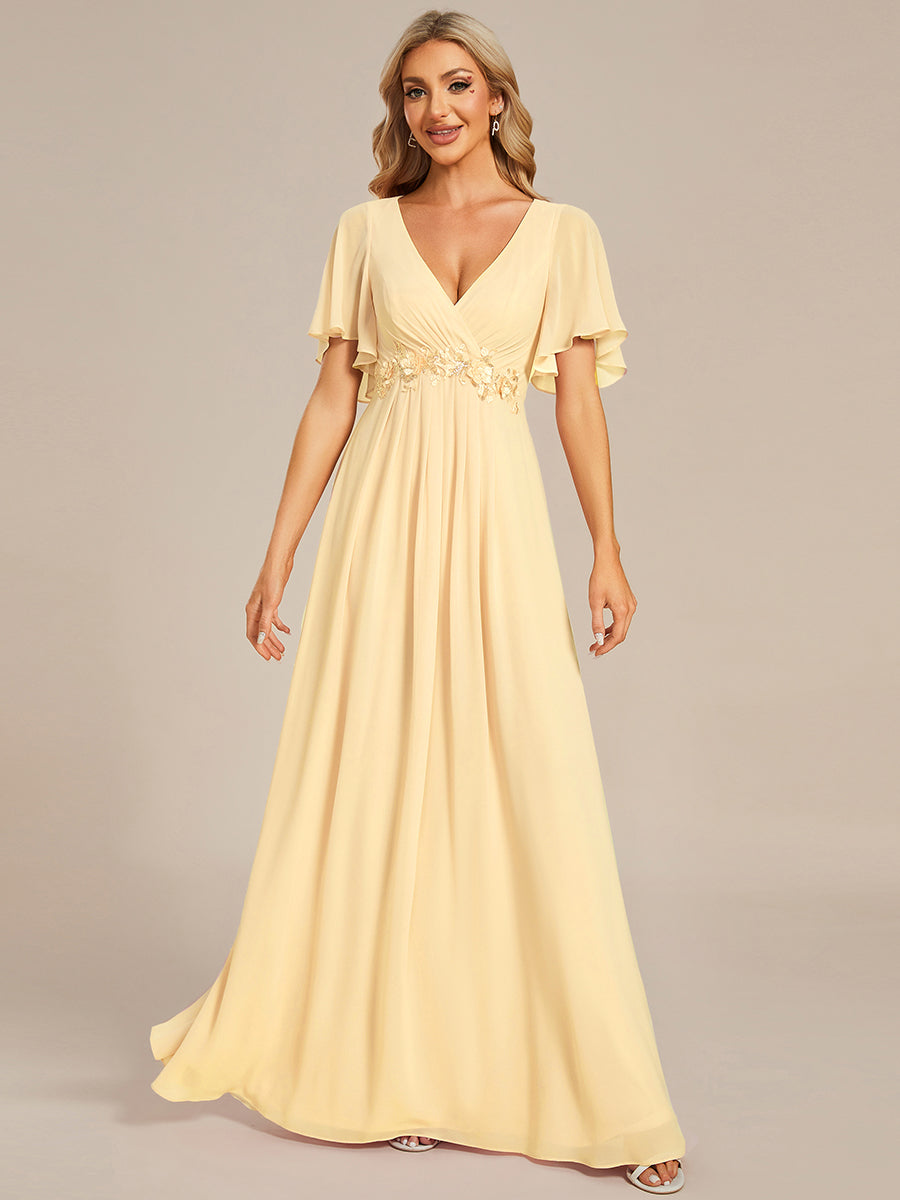 Funkelndes Abendkleid in A-Linie mit Empire-Taille und langen ?rmeln #farbe_Gelb