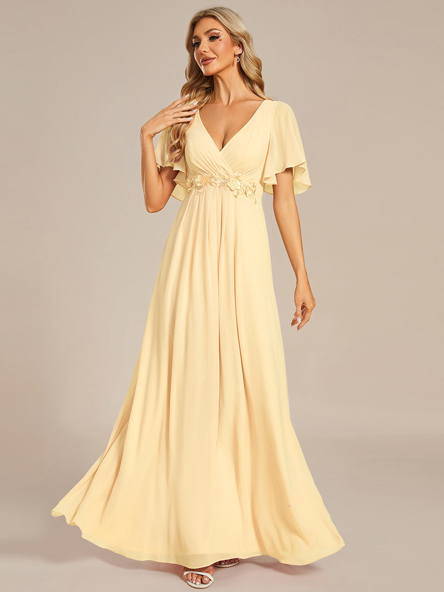 Funkelndes Abendkleid in A-Linie mit Empire-Taille und langen ?rmeln #farbe_Gelb