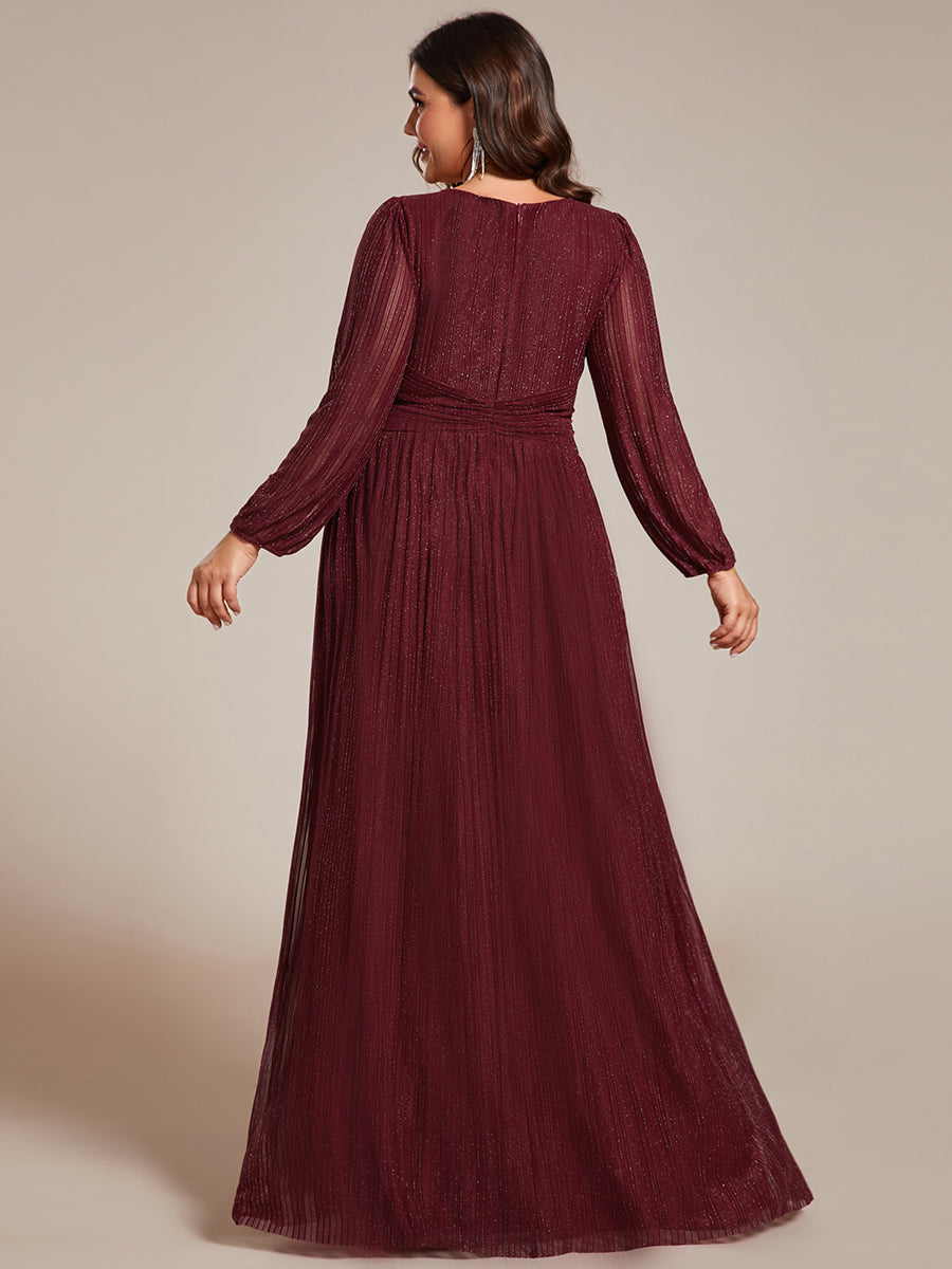 Funkelndes Abendkleid in A-Linie mit Empire-Taille und langen Ärmeln #farbe_Burgunderrot