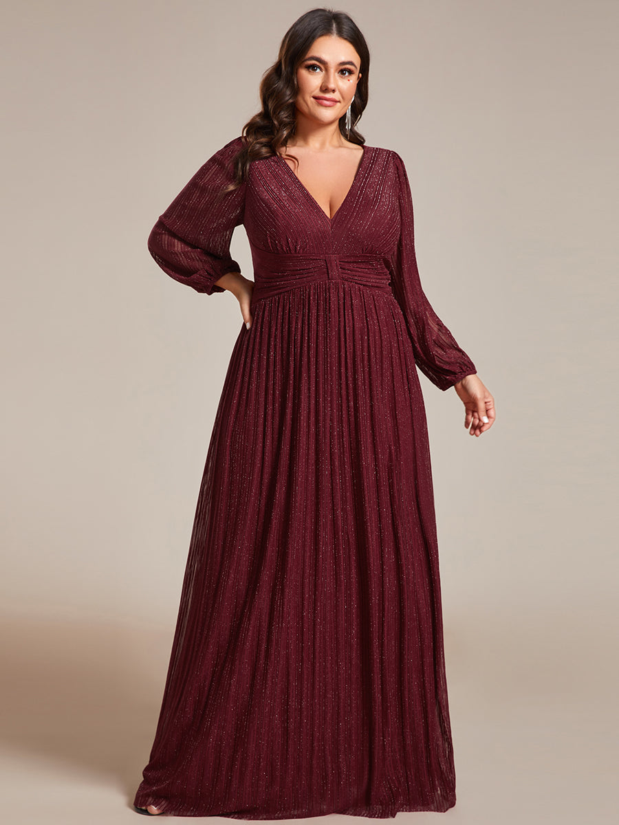Funkelndes Abendkleid in A-Linie mit Empire-Taille und langen Ärmeln #farbe_Burgunderrot