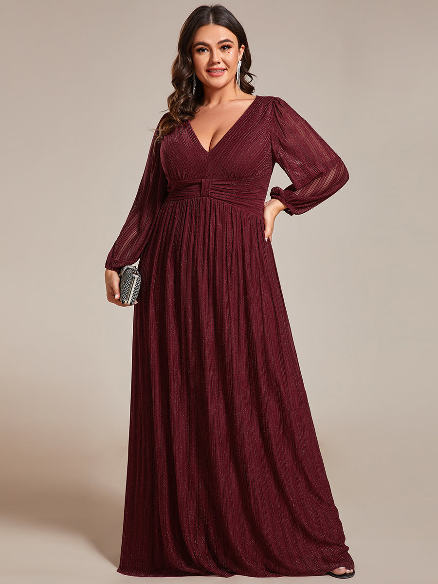 Funkelndes Abendkleid in A-Linie mit Empire-Taille und langen Ärmeln #farbe_Burgunderrot