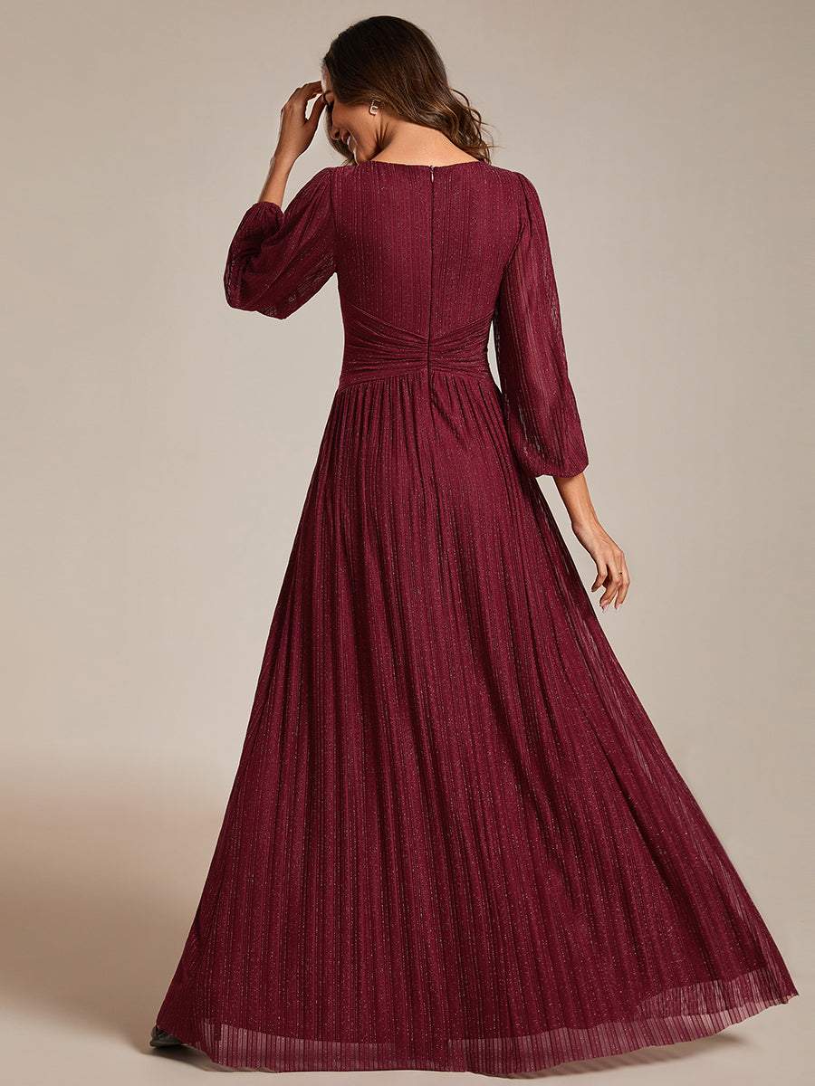 Funkelndes Abendkleid in A-Linie mit Empire-Taille und langen Ärmeln #farbe_Burgunderrot
