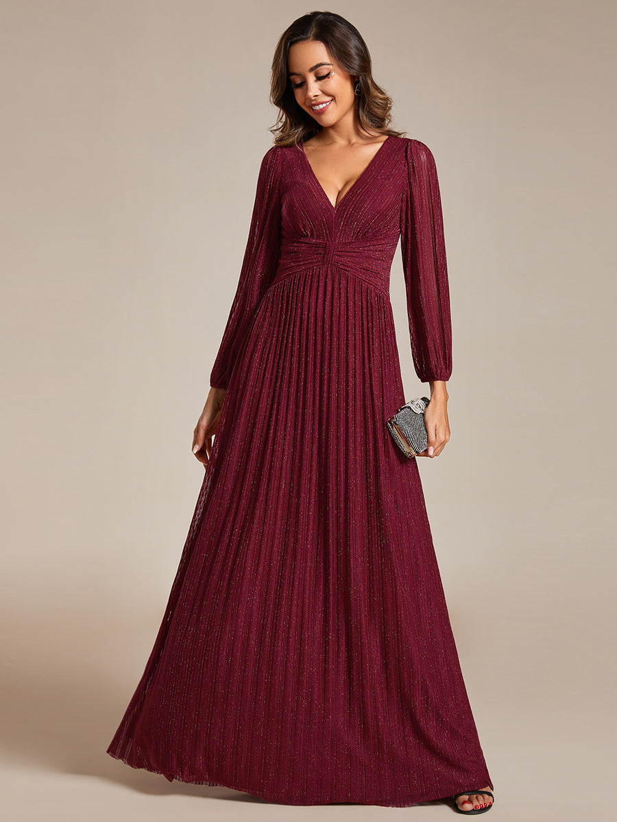 Funkelndes Abendkleid in A-Linie mit Empire-Taille und langen Ärmeln #farbe_Burgunderrot