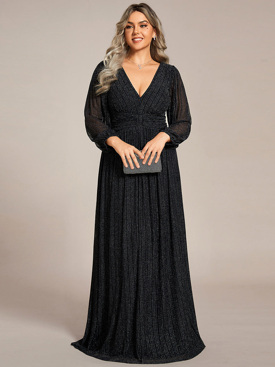Funkelndes Abendkleid in A-Linie mit Empire-Taille und langen Ärmeln #farbe_Schwarz