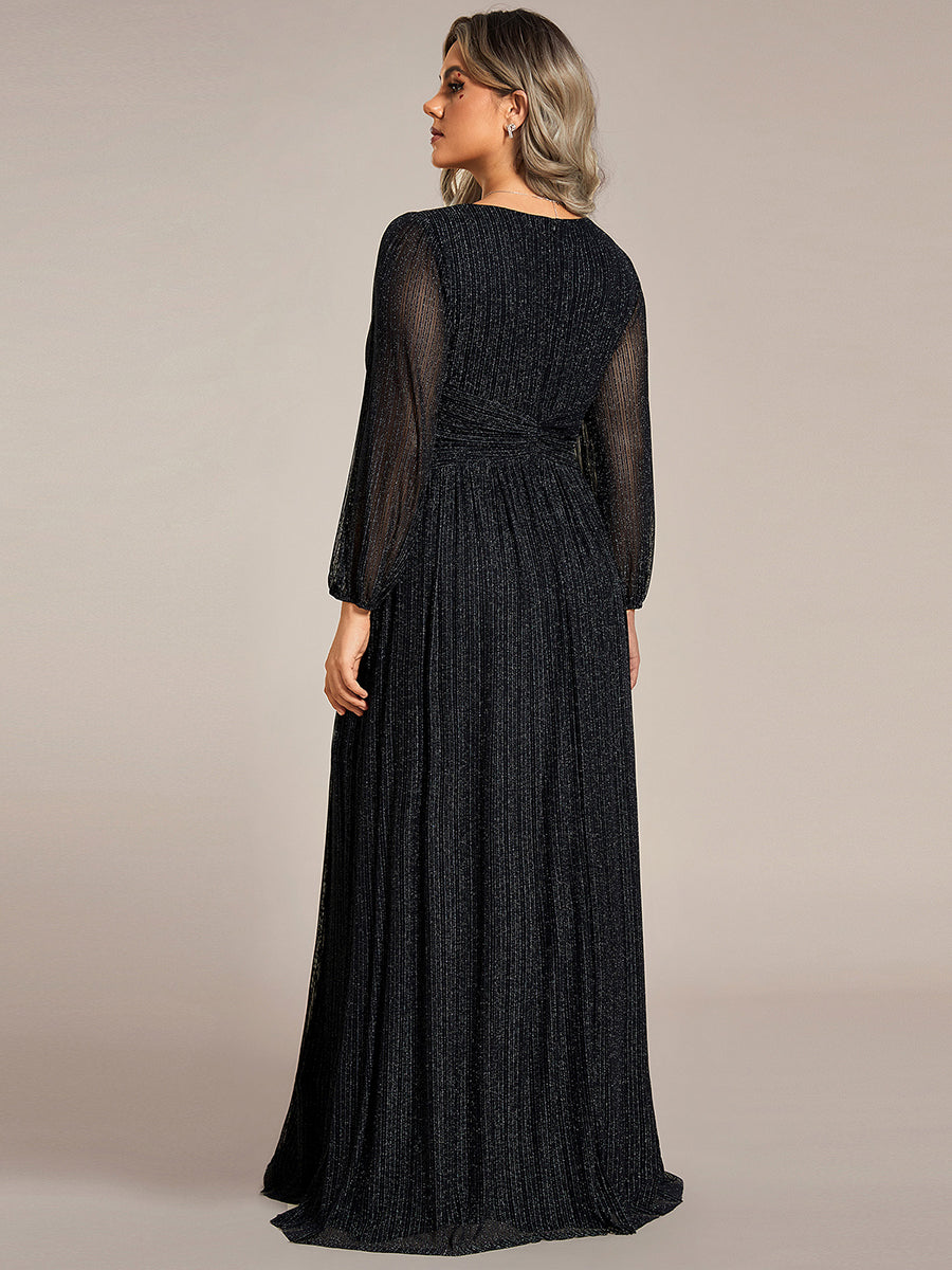 Funkelndes Abendkleid in A-Linie mit Empire-Taille und langen Ärmeln #farbe_Schwarz