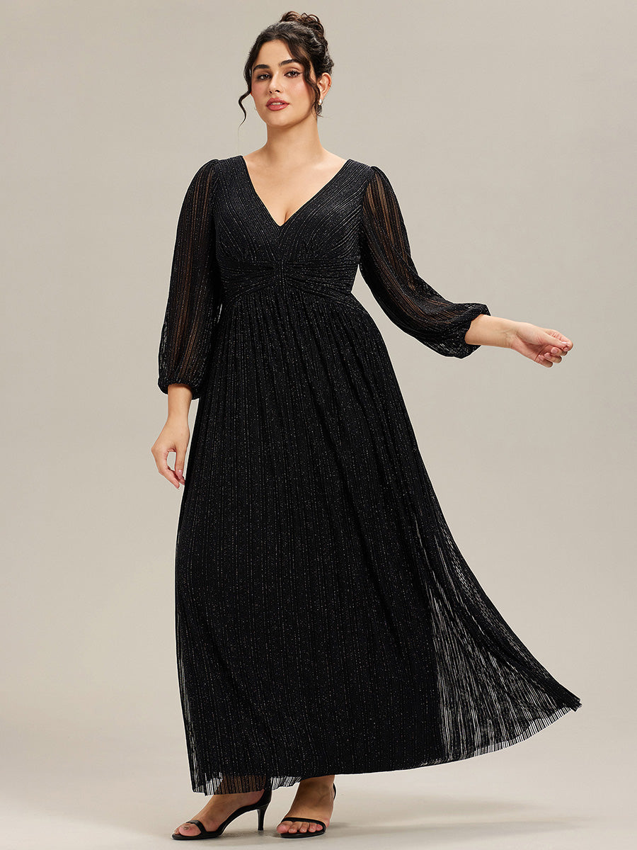 Funkelndes Abendkleid in A-Linie mit Empire-Taille und langen Ärmeln #farbe_Schwarz