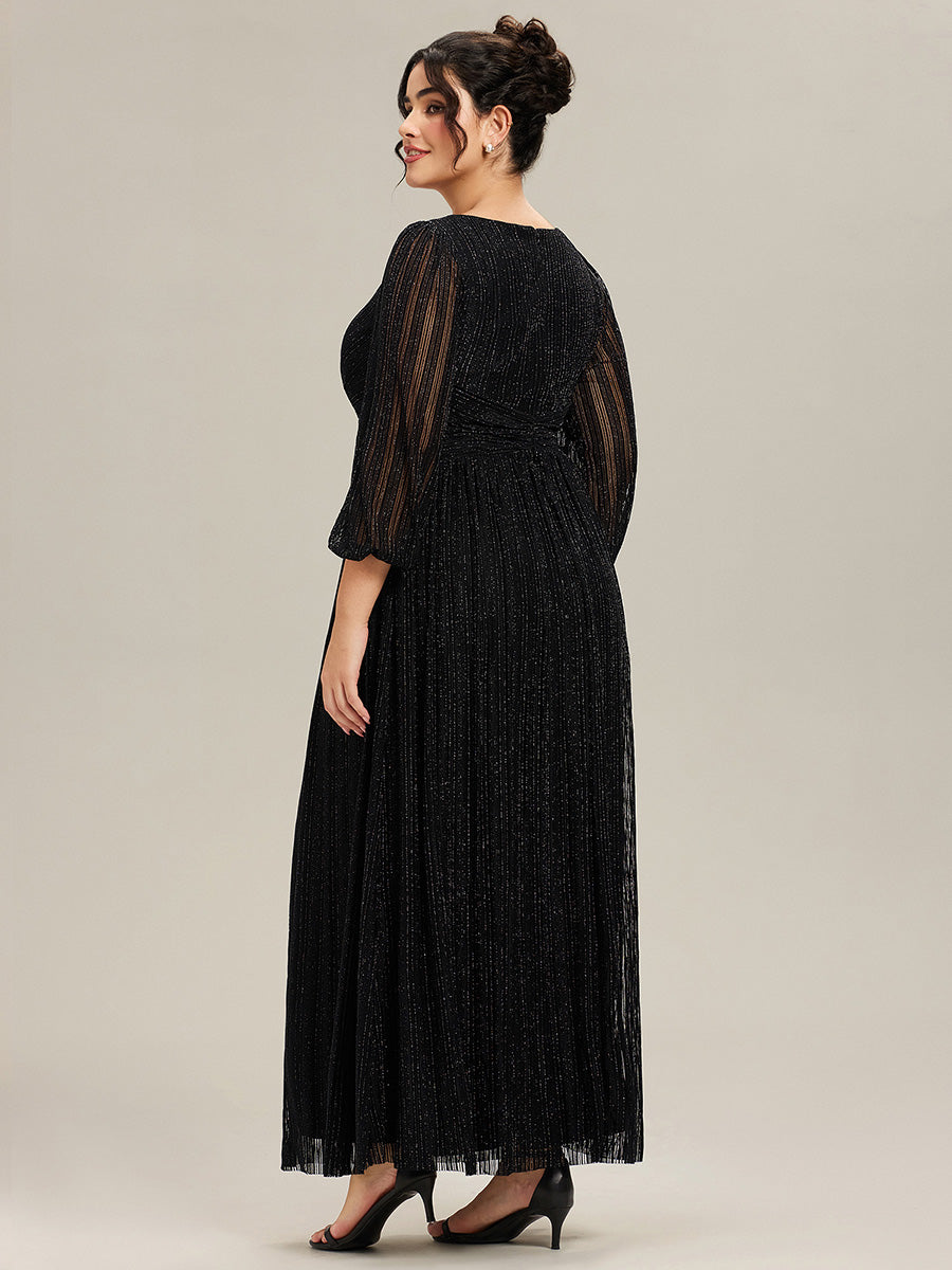 Funkelndes Abendkleid in A-Linie mit Empire-Taille und langen Ärmeln #farbe_Schwarz