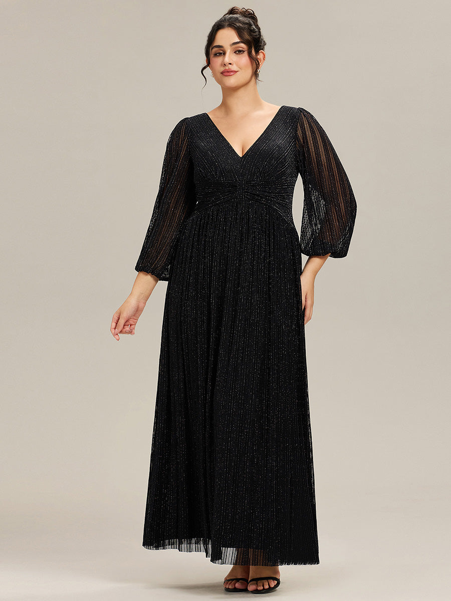 Funkelndes Abendkleid in A-Linie mit Empire-Taille und langen Ärmeln #farbe_Schwarz