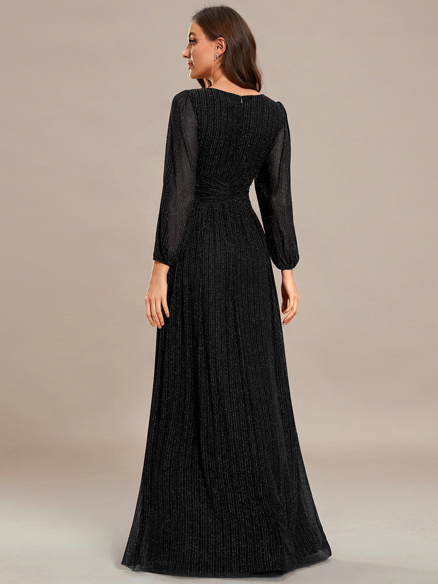 Funkelndes Abendkleid in A-Linie mit Empire-Taille und langen Ärmeln #farbe_Schwarz