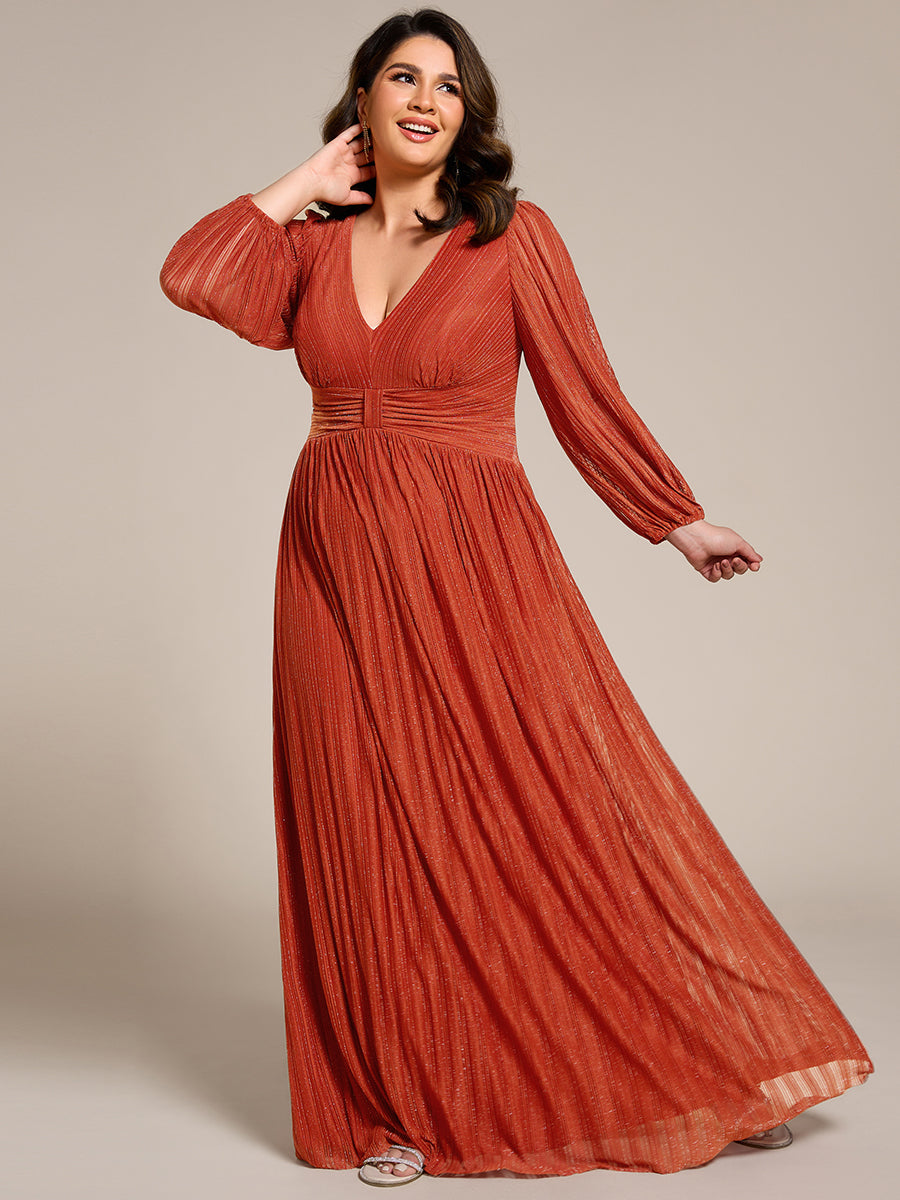 Funkelndes Abendkleid in A-Linie mit Empire-Taille und langen Ärmeln #farbe_Gebranntes Orange