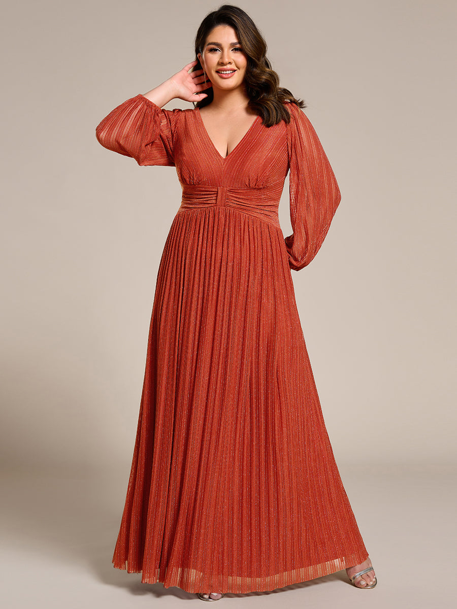 Funkelndes Abendkleid in A-Linie mit Empire-Taille und langen Ärmeln #farbe_Gebranntes Orange