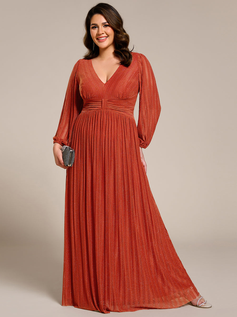 Funkelndes Abendkleid in A-Linie mit Empire-Taille und langen Ärmeln #farbe_Gebranntes Orange