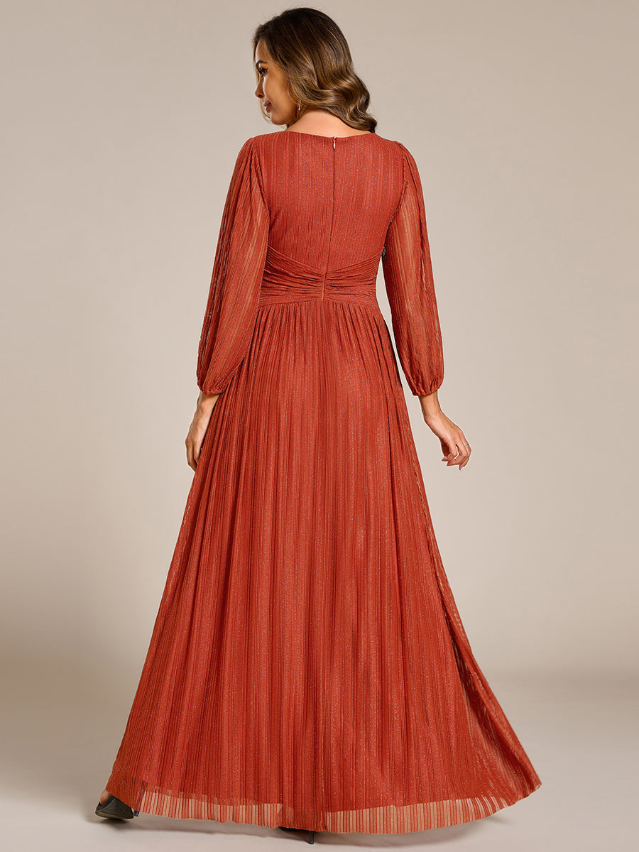 Funkelndes Abendkleid in A-Linie mit Empire-Taille und langen Ärmeln #farbe_Gebranntes Orange