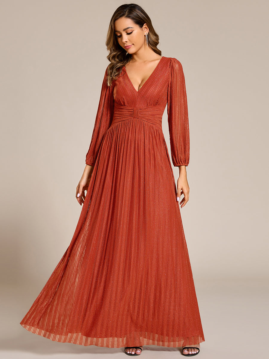 Funkelndes Abendkleid in A-Linie mit Empire-Taille und langen Ärmeln #farbe_Gebranntes Orange