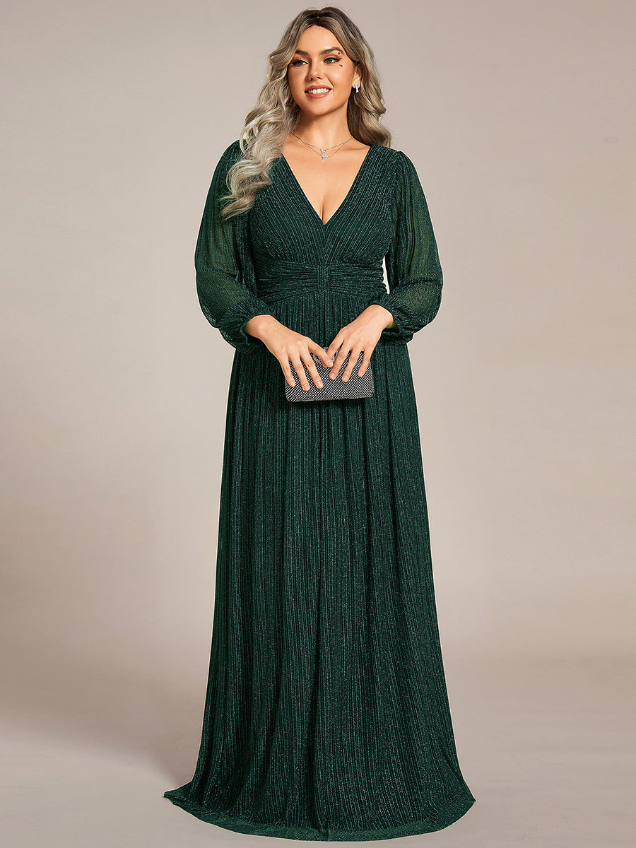 Funkelndes Abendkleid in A-Linie mit Empire-Taille und langen Ärmeln #farbe_Dunkelgrün