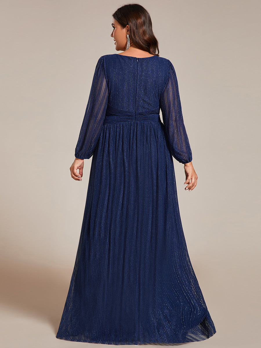 Funkelndes Abendkleid in A-Linie mit Empire-Taille und langen Ärmeln #farbe_Marineblau