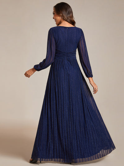 Funkelndes Abendkleid in A-Linie mit Empire-Taille und langen Ärmeln #farbe_Marineblau
