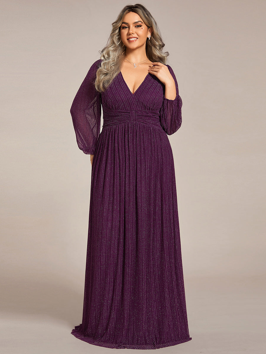 Funkelndes Abendkleid in A-Linie mit Empire-Taille und langen Ärmeln #farbe_Glyzinienviolett