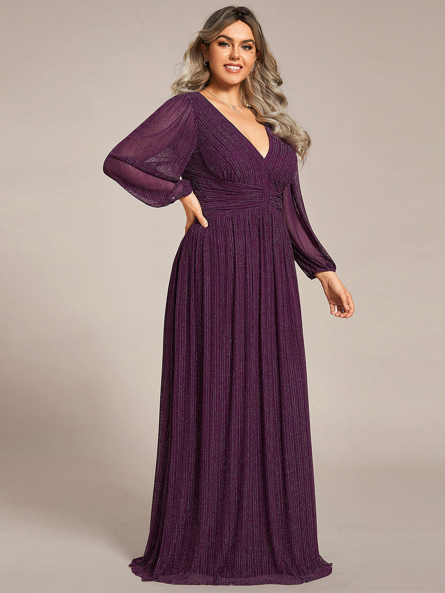 Funkelndes Abendkleid in A-Linie mit Empire-Taille und langen Ärmeln #farbe_Glyzinienviolett