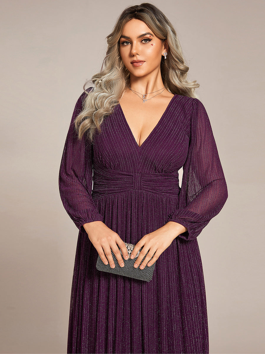 Funkelndes Abendkleid in A-Linie mit Empire-Taille und langen Ärmeln #farbe_Glyzinienviolett