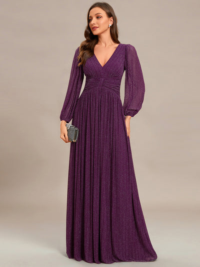 Funkelndes Abendkleid in A-Linie mit Empire-Taille und langen Ärmeln #farbe_Glyzinienviolett
