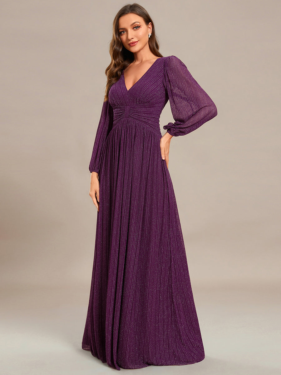 Funkelndes Abendkleid in A-Linie mit Empire-Taille und langen Ärmeln #farbe_Glyzinienviolett