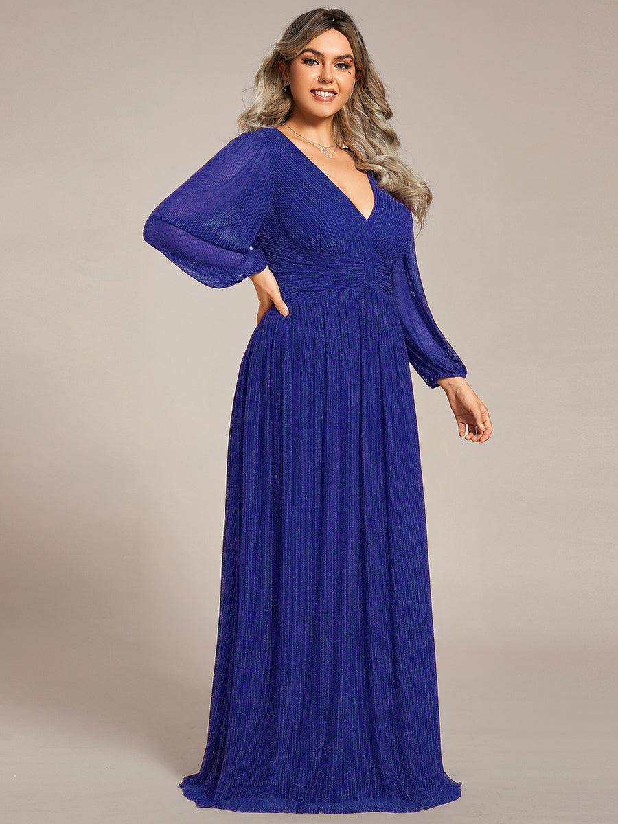 Funkelndes Abendkleid in A-Linie mit Empire-Taille und langen Ärmeln #farbe_Saphirblau
