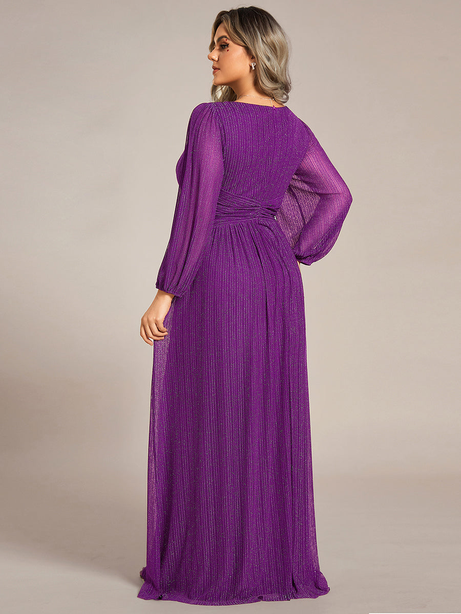 Funkelndes Abendkleid in A-Linie mit Empire-Taille und langen Ärmeln #farbe_SP