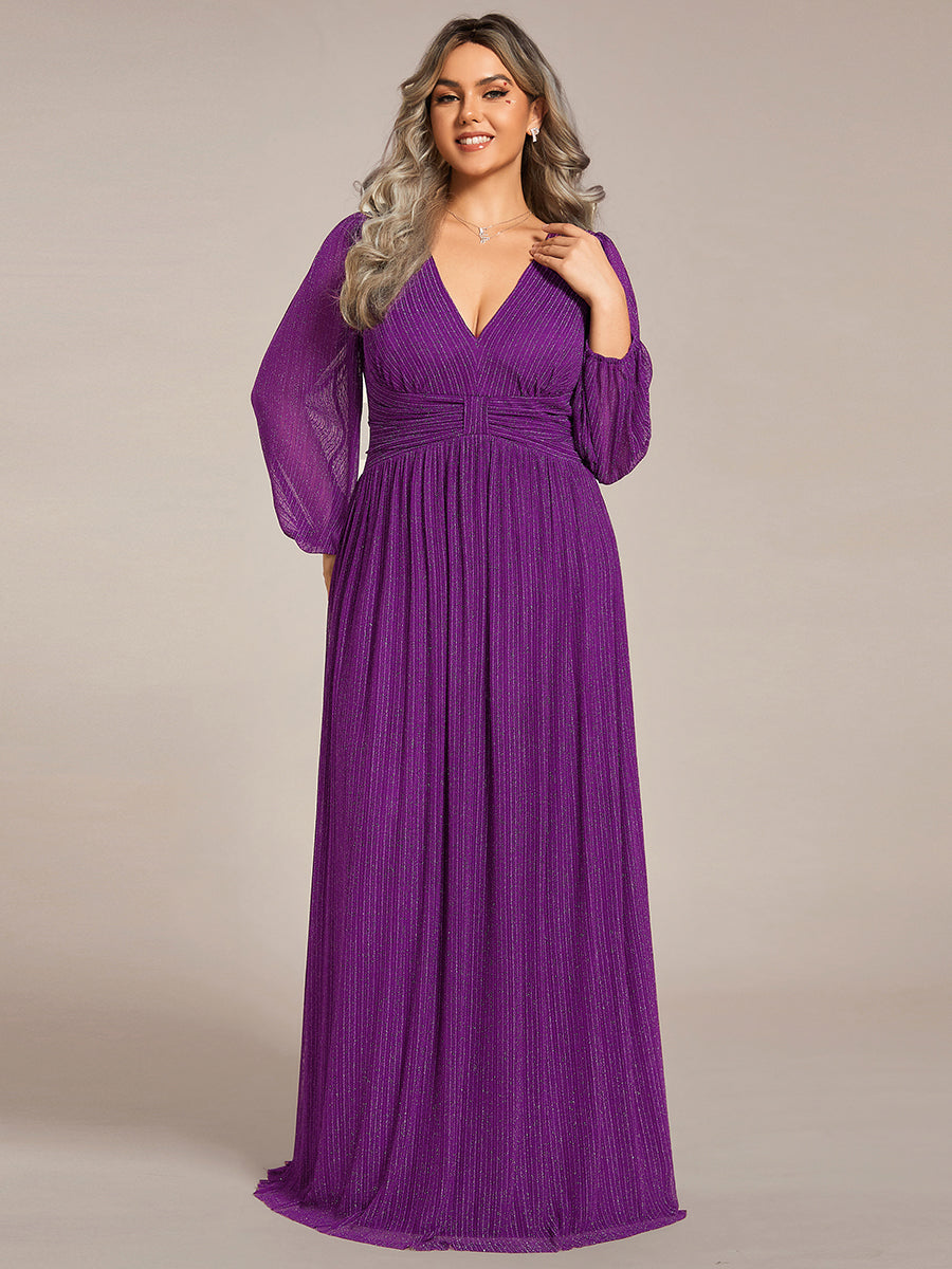 Funkelndes Abendkleid in A-Linie mit Empire-Taille und langen Ärmeln #farbe_SP