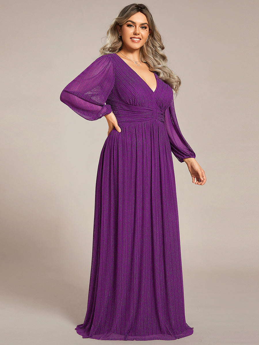 Funkelndes Abendkleid in A-Linie mit Empire-Taille und langen Ärmeln #farbe_SP