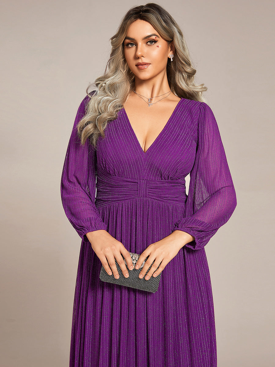 Funkelndes Abendkleid in A-Linie mit Empire-Taille und langen Ärmeln #farbe_SP