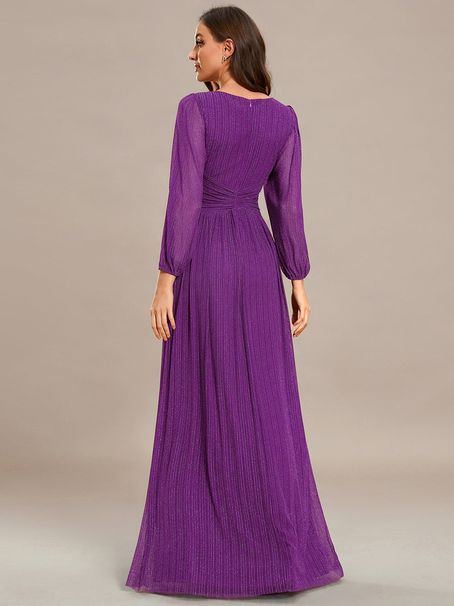 Funkelndes Abendkleid in A-Linie mit Empire-Taille und langen Ärmeln #farbe_SP