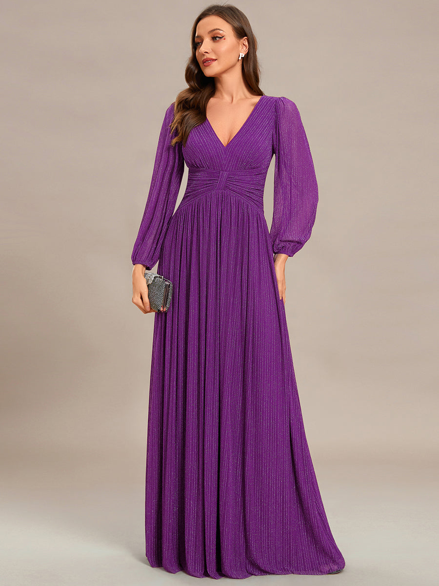 Funkelndes Abendkleid in A-Linie mit Empire-Taille und langen Ärmeln #farbe_SP