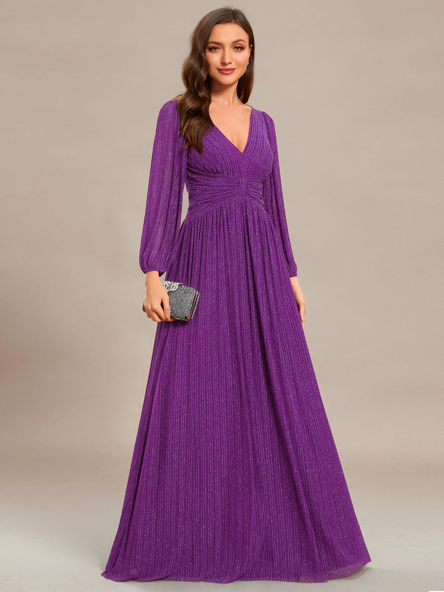 Funkelndes Abendkleid in A-Linie mit Empire-Taille und langen Ärmeln #farbe_SP