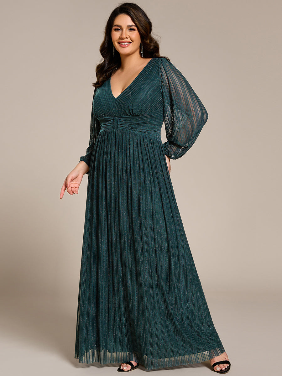 Funkelndes Abendkleid in A-Linie mit Empire-Taille und langen Ärmeln #farbe_Petrol