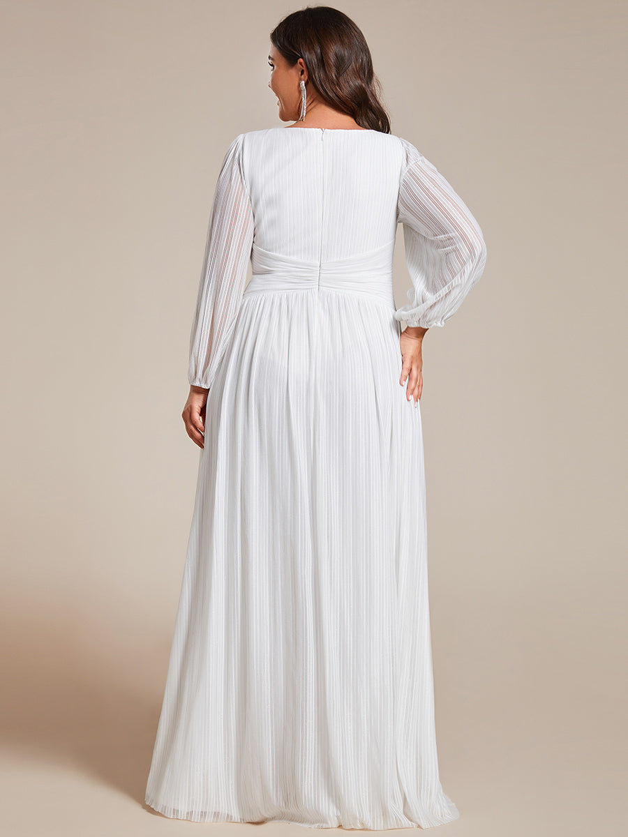 Funkelndes Abendkleid in A-Linie mit Empire-Taille und langen Ärmeln #farbe_Weiß