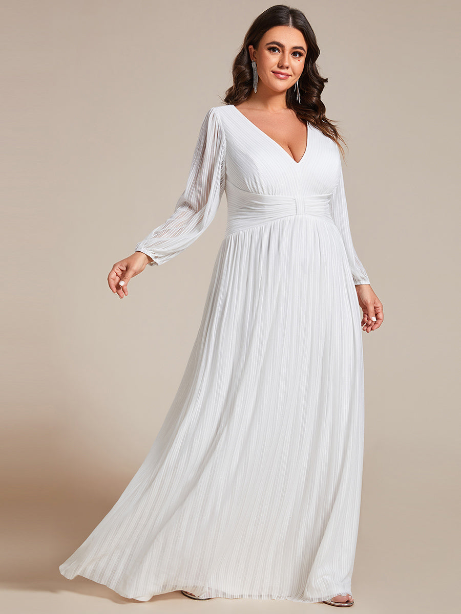 Funkelndes Abendkleid in A-Linie mit Empire-Taille und langen Ärmeln #farbe_Weiß
