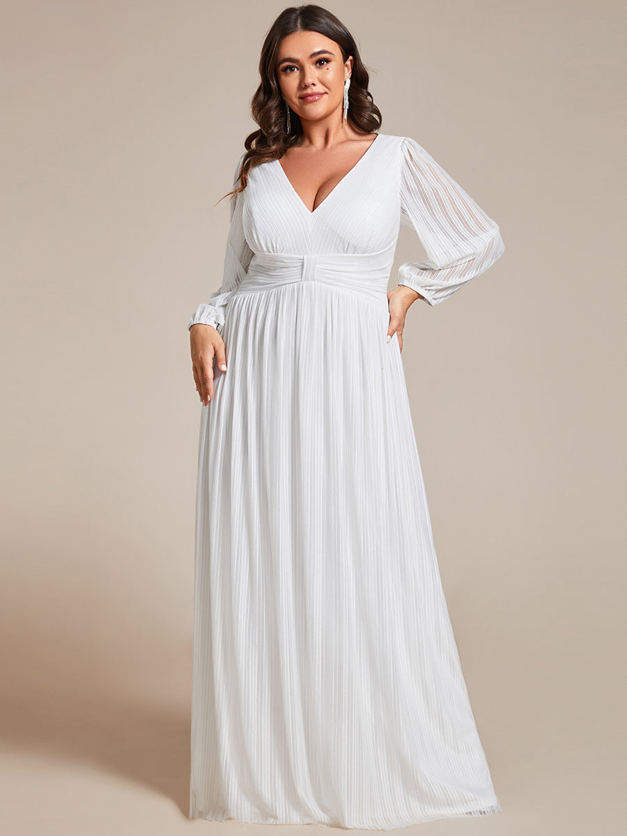 Funkelndes Abendkleid in A-Linie mit Empire-Taille und langen Ärmeln #farbe_Weiß