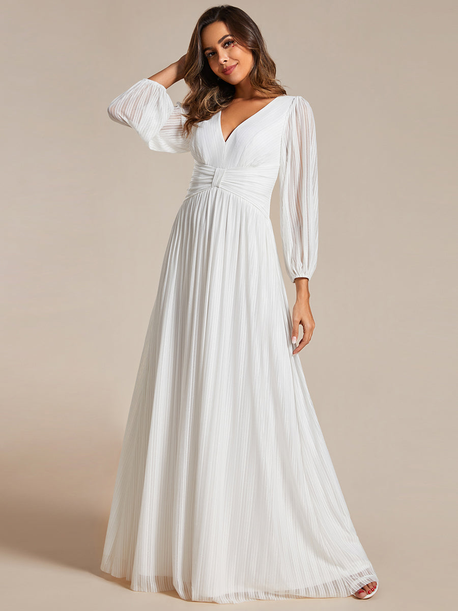 Funkelndes Abendkleid in A-Linie mit Empire-Taille und langen Ärmeln #farbe_Weiß