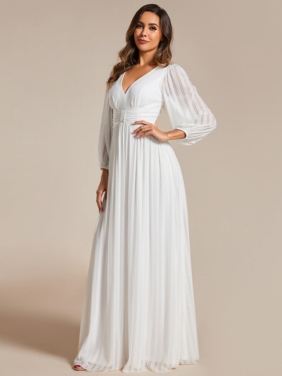 Funkelndes Abendkleid in A-Linie mit Empire-Taille und langen Ärmeln #farbe_Weiß