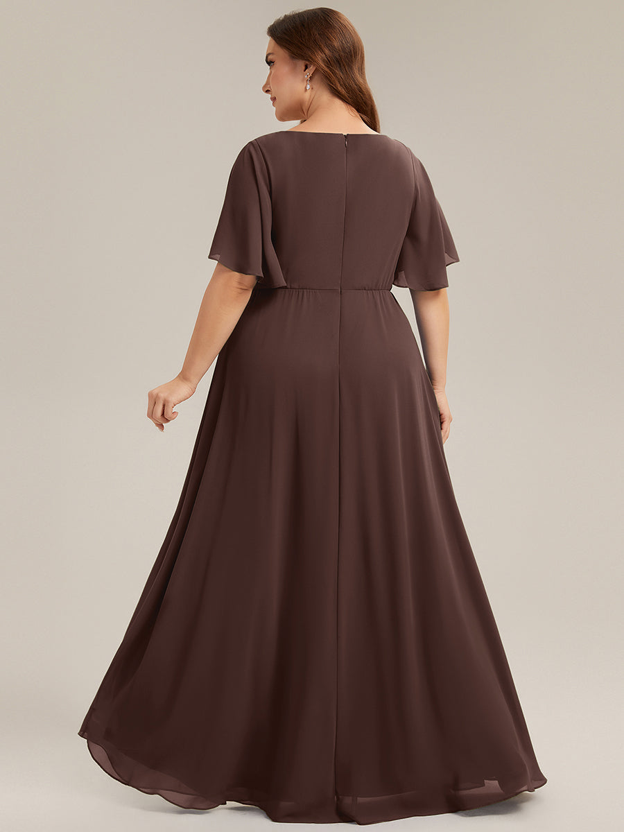 Funkelndes Abendkleid in A-Linie mit Empire-Taille und langen ?rmeln #Farbe_Schokoladenbraun