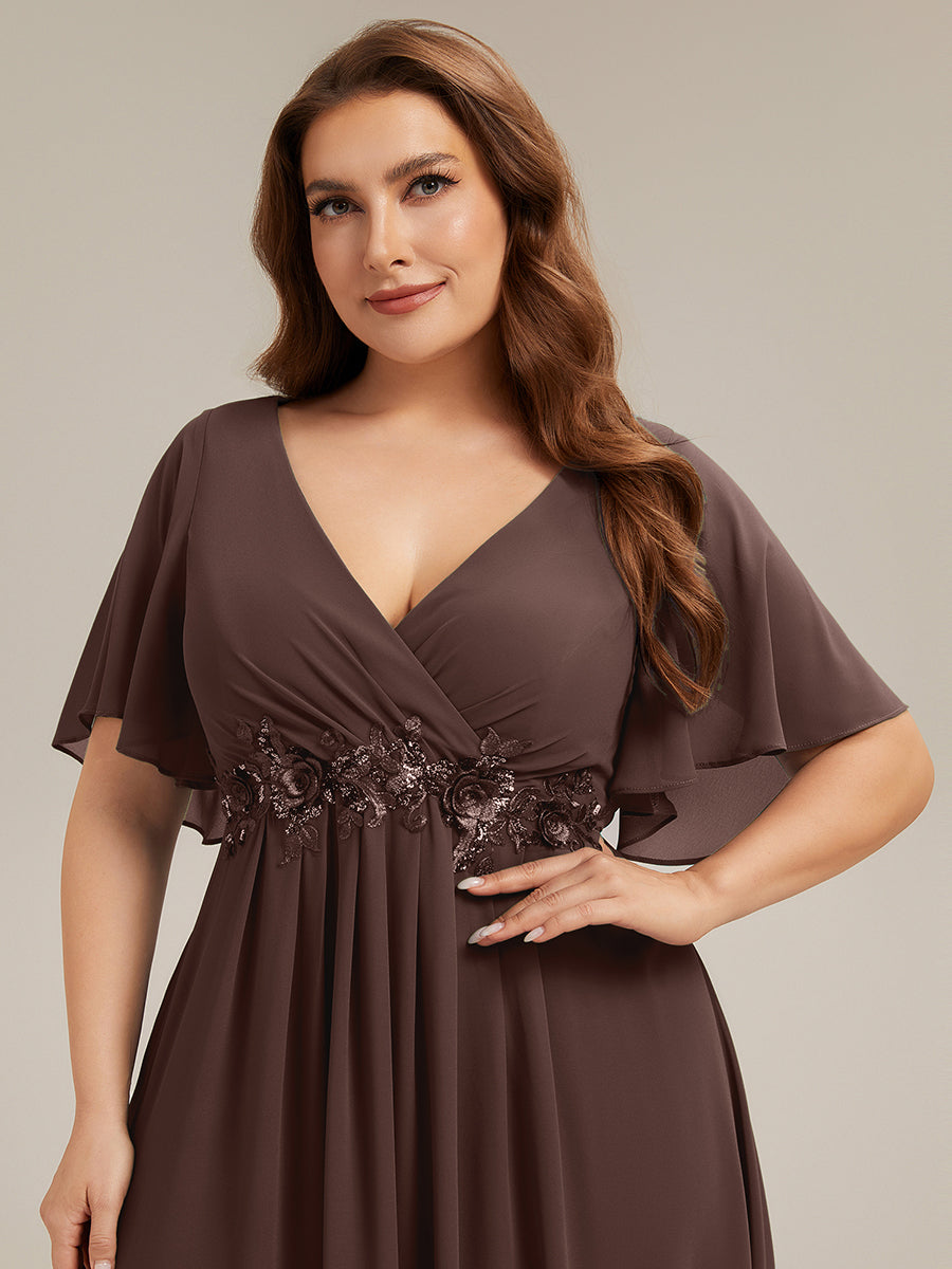 Funkelndes Abendkleid in A-Linie mit Empire-Taille und langen ?rmeln #Farbe_Schokoladenbraun