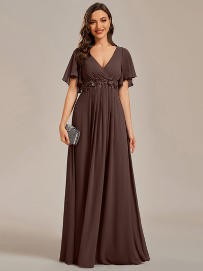 Funkelndes Abendkleid in A-Linie mit Empire-Taille und langen ?rmeln #Farbe_Schokoladenbraun