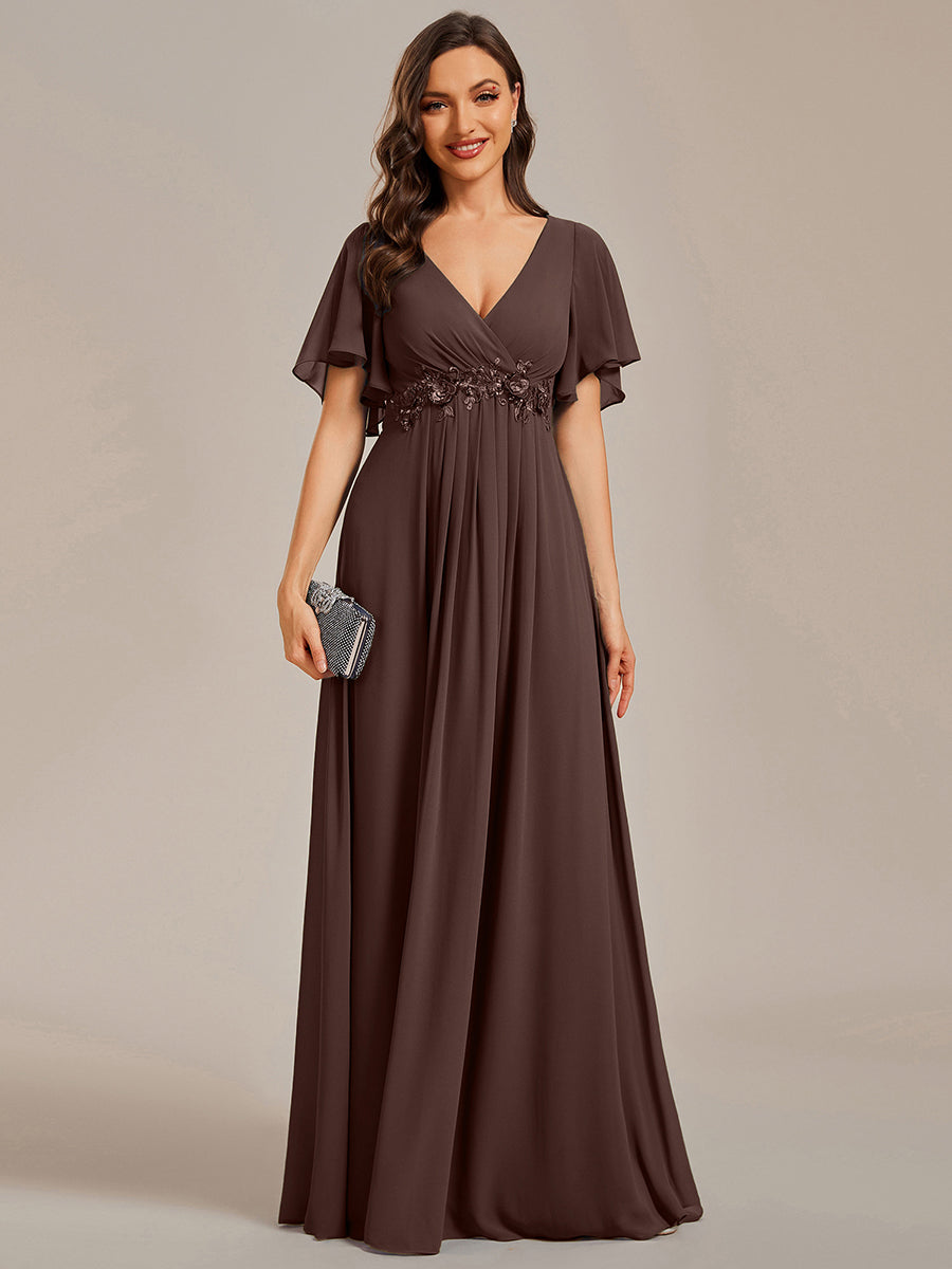 Funkelndes Abendkleid in A-Linie mit Empire-Taille und langen ?rmeln #Farbe_Schokoladenbraun