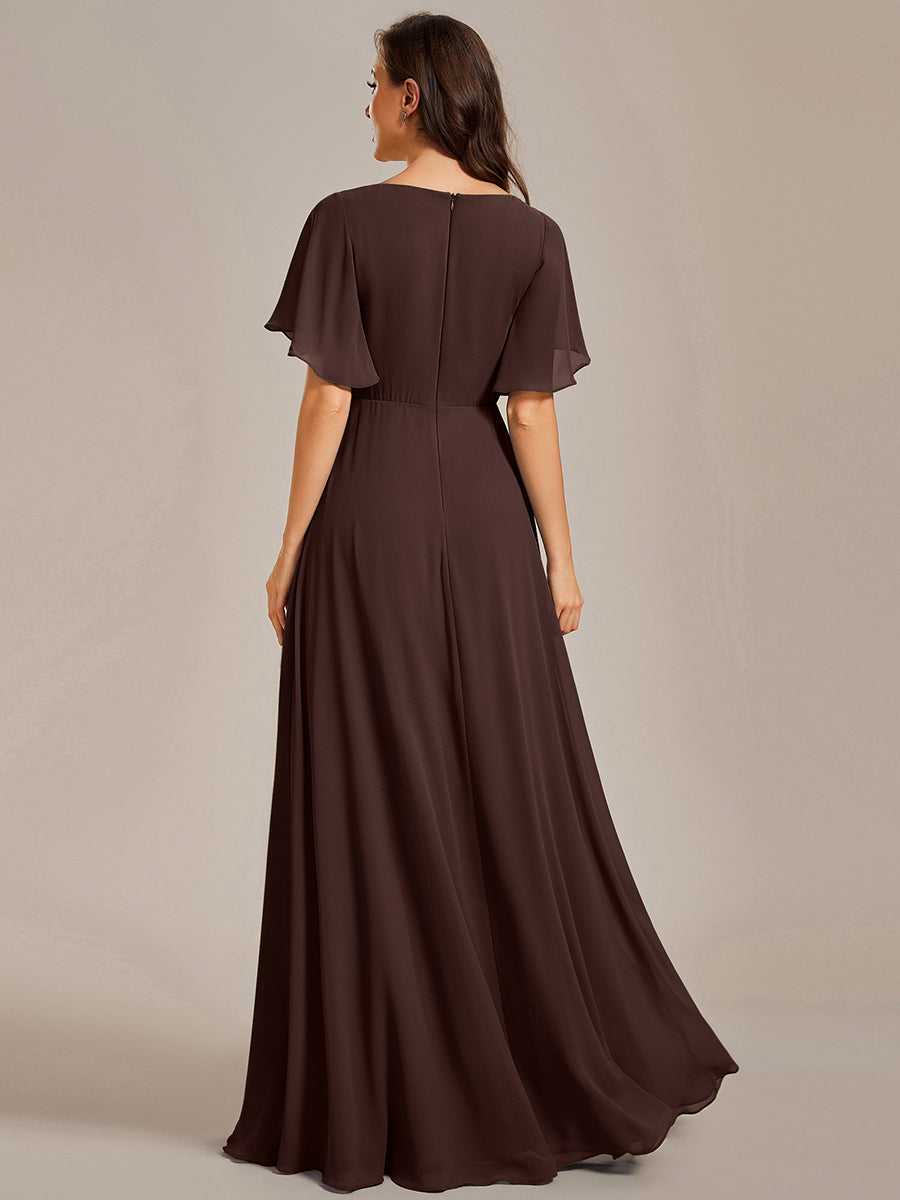 Funkelndes Abendkleid in A-Linie mit Empire-Taille und langen ?rmeln #Farbe_Schokoladenbraun