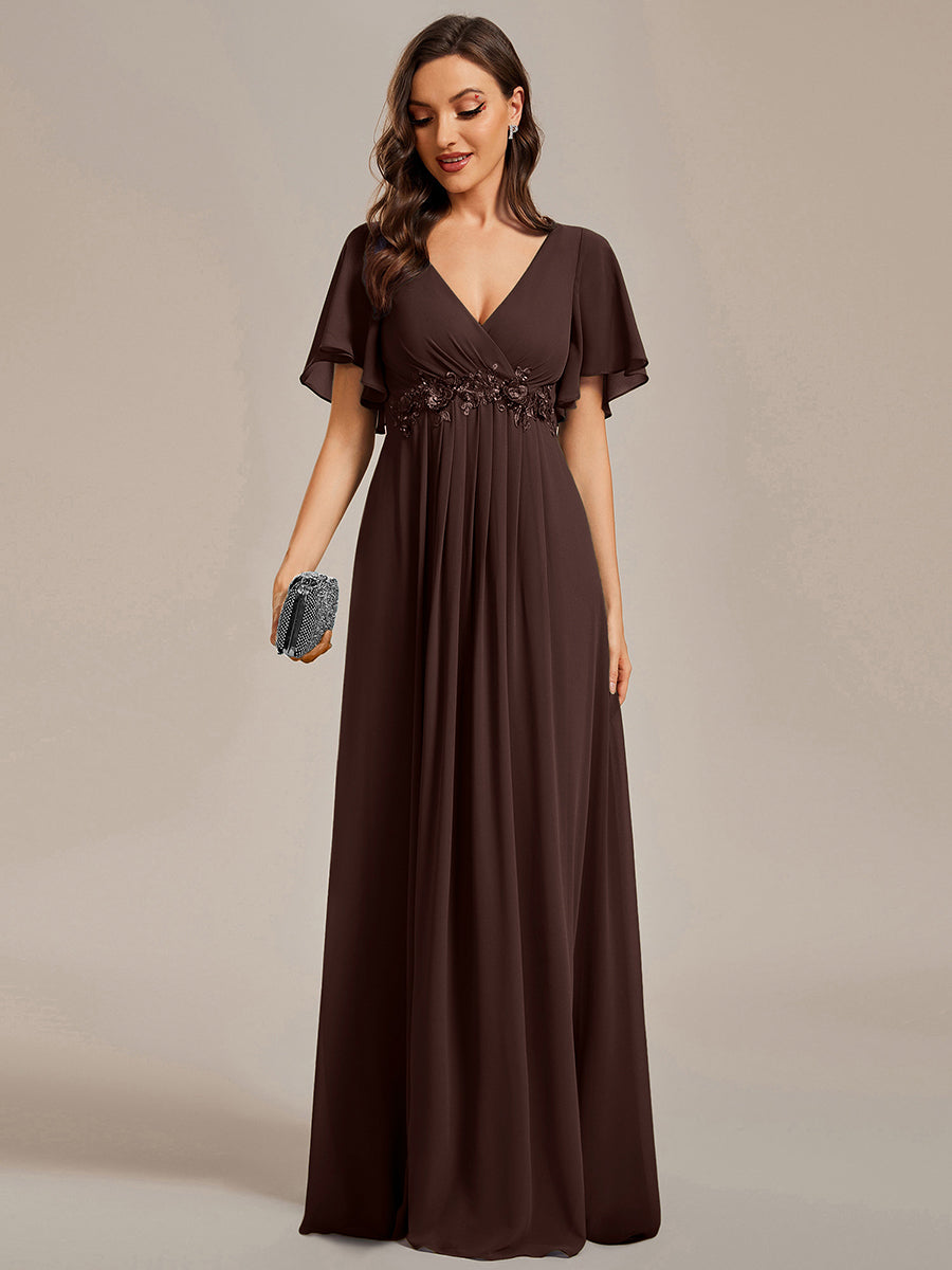 Funkelndes Abendkleid in A-Linie mit Empire-Taille und langen ?rmeln #Farbe_Schokoladenbraun