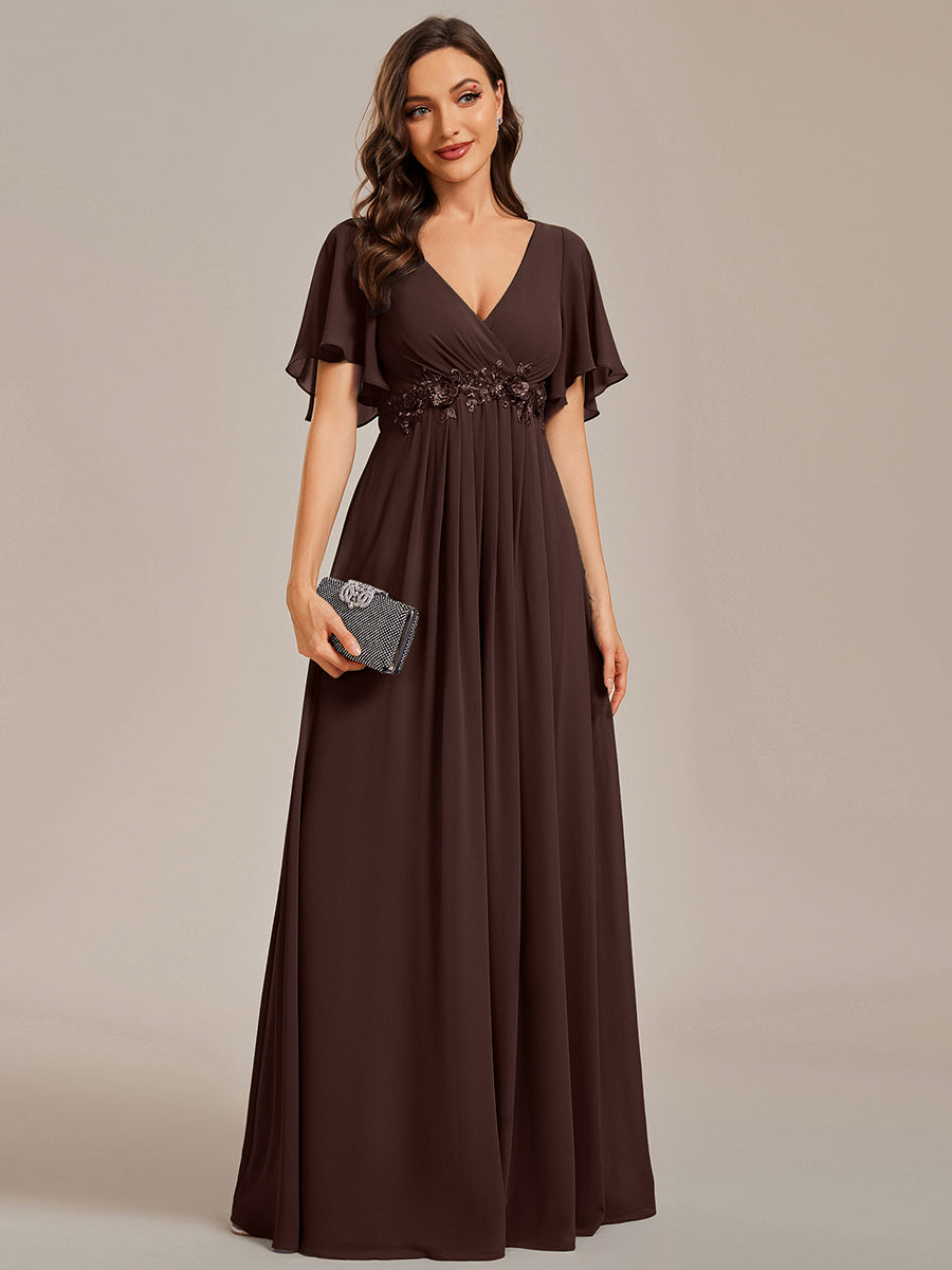 Funkelndes Abendkleid in A-Linie mit Empire-Taille und langen ?rmeln #Farbe_Schokoladenbraun