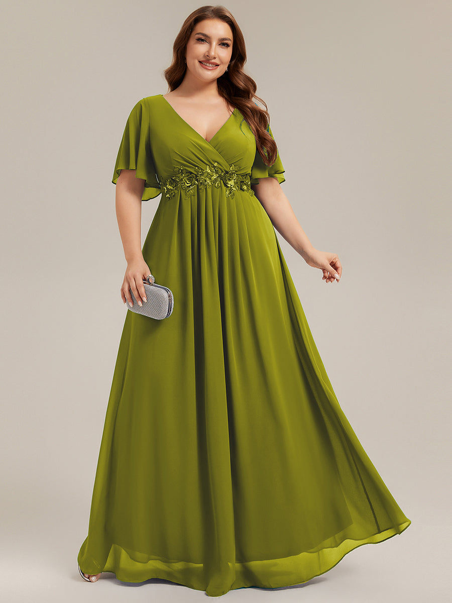 Funkelndes Abendkleid in A-Linie mit Empire-Taille und langen ?rmeln #farbe_Zitrone
