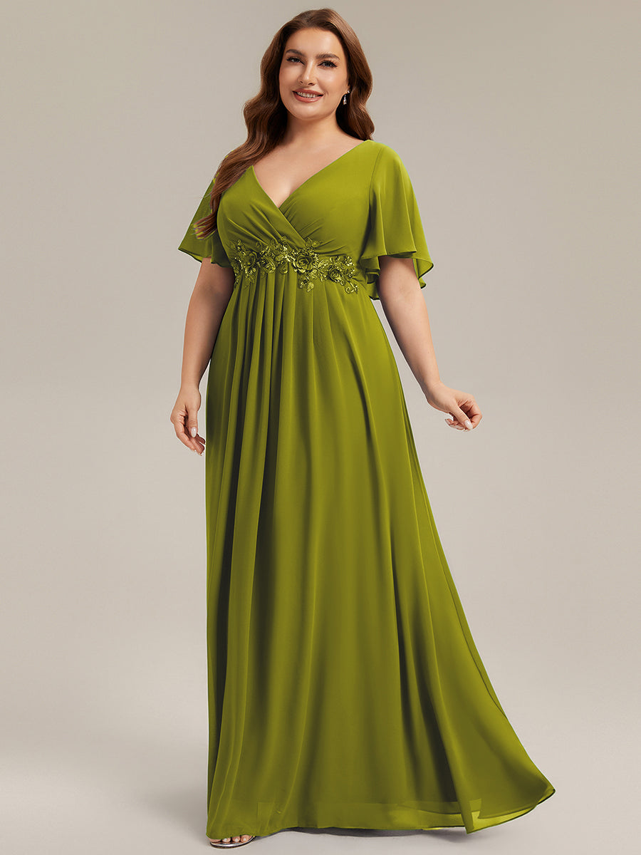 Funkelndes Abendkleid in A-Linie mit Empire-Taille und langen ?rmeln #farbe_Zitrone
