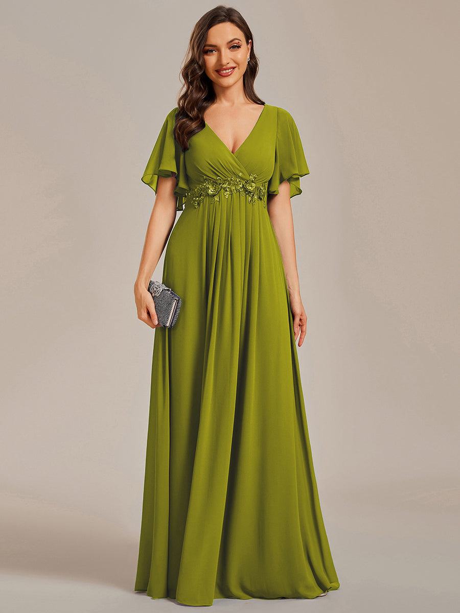 Funkelndes Abendkleid in A-Linie mit Empire-Taille und langen ?rmeln #farbe_Zitrone